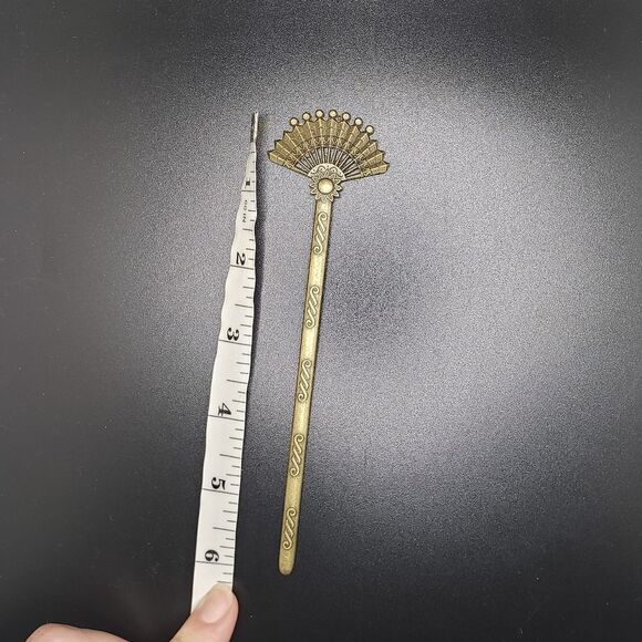 Antique bronze bun holder hair chopstick with Asian fan - Picture 2 of 3